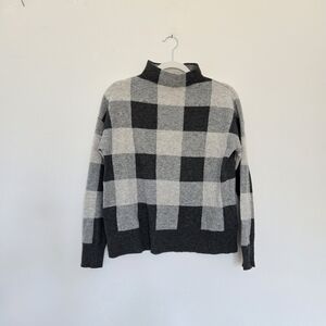 Nicole Miller Buffalo Plaid Mock Neck Cashmere Sweater Minimalist Cozy Small